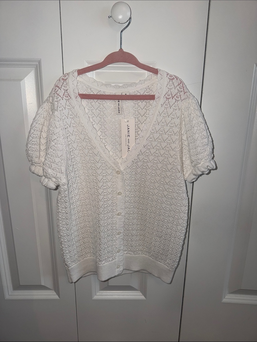 Janie and Jack Cream Crochet Button-Front Knit Top